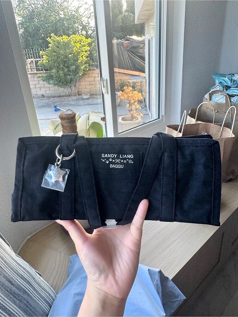 Sandy Liang Baggu Black Mini Nylon Market Bag NWT